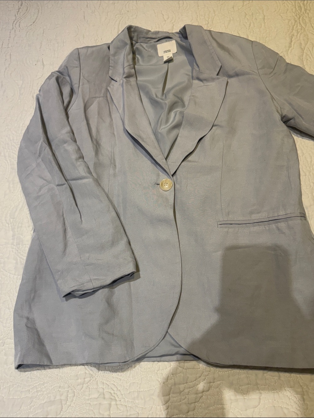 Light Blue Linen Women's Single-Button Blazer Jacket and pants